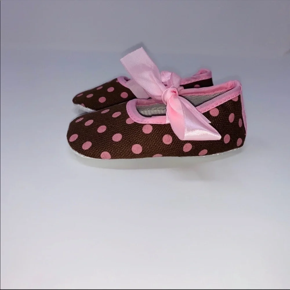 NEW Baby Girl Brown and Pink Polka Dot Shoes
